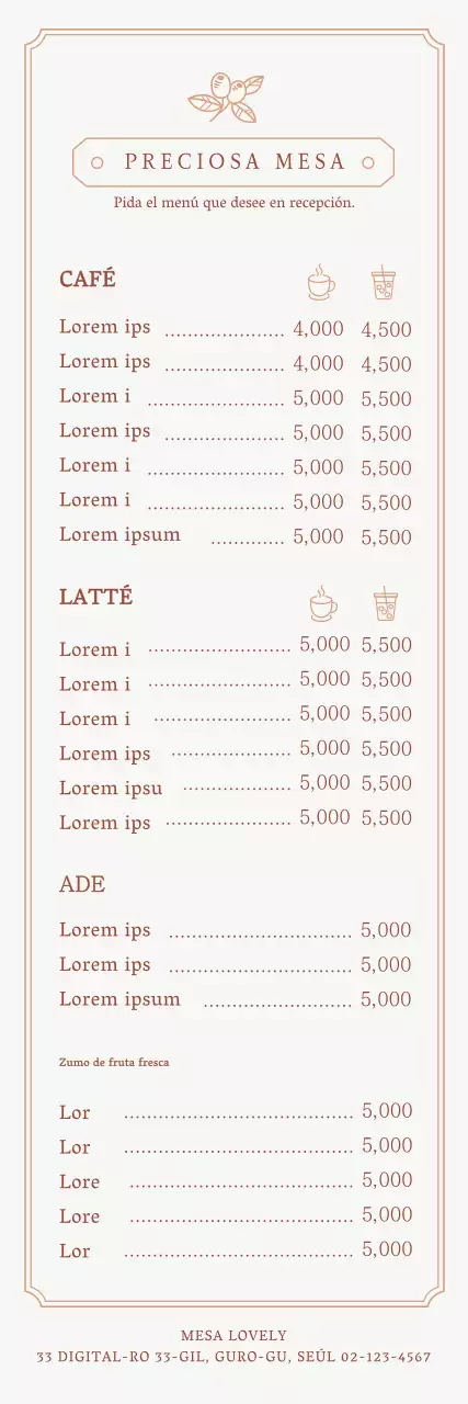 Una guía del menú del café con un concepto de marco emocional