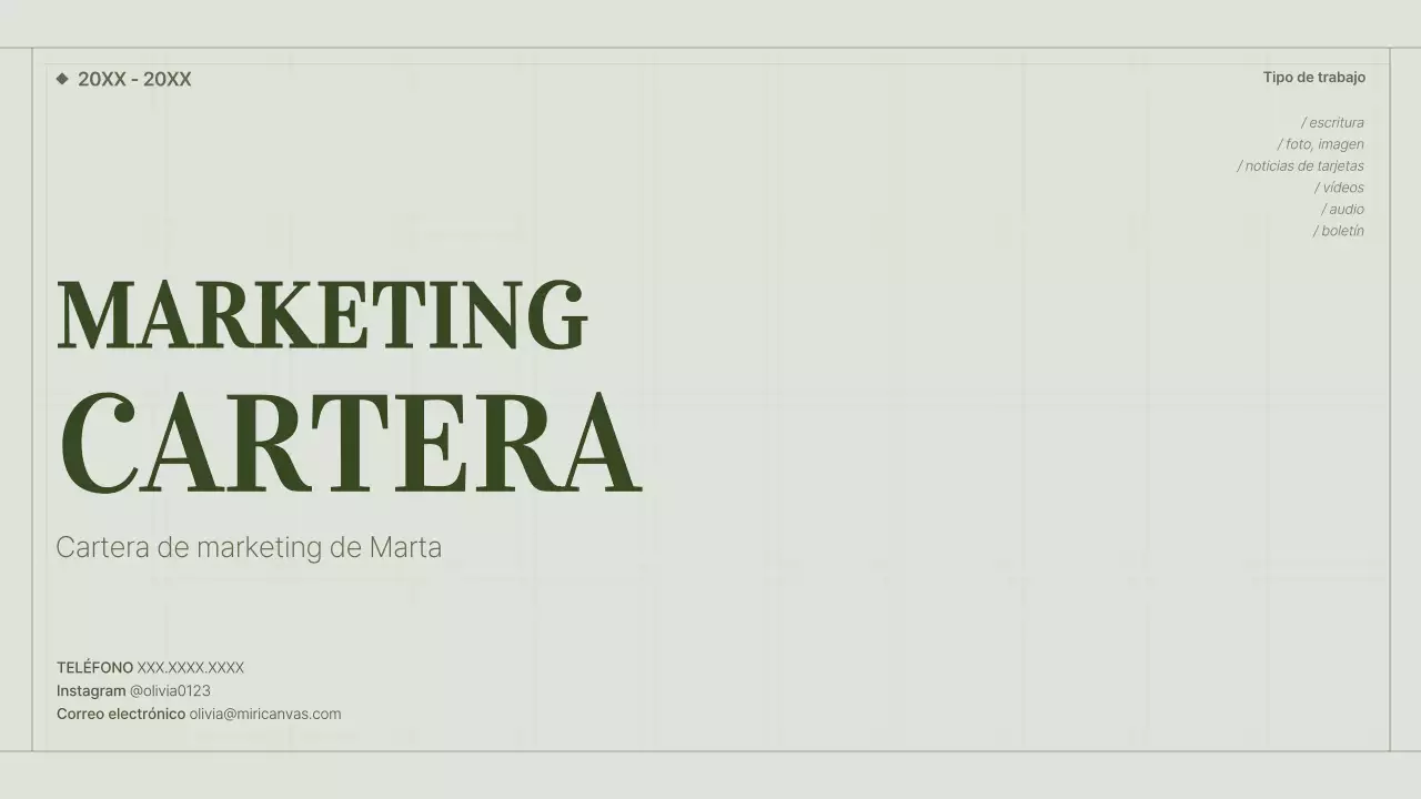 La cartera de un vendedor de contenidos con un concepto de cuadrícula simple y verde