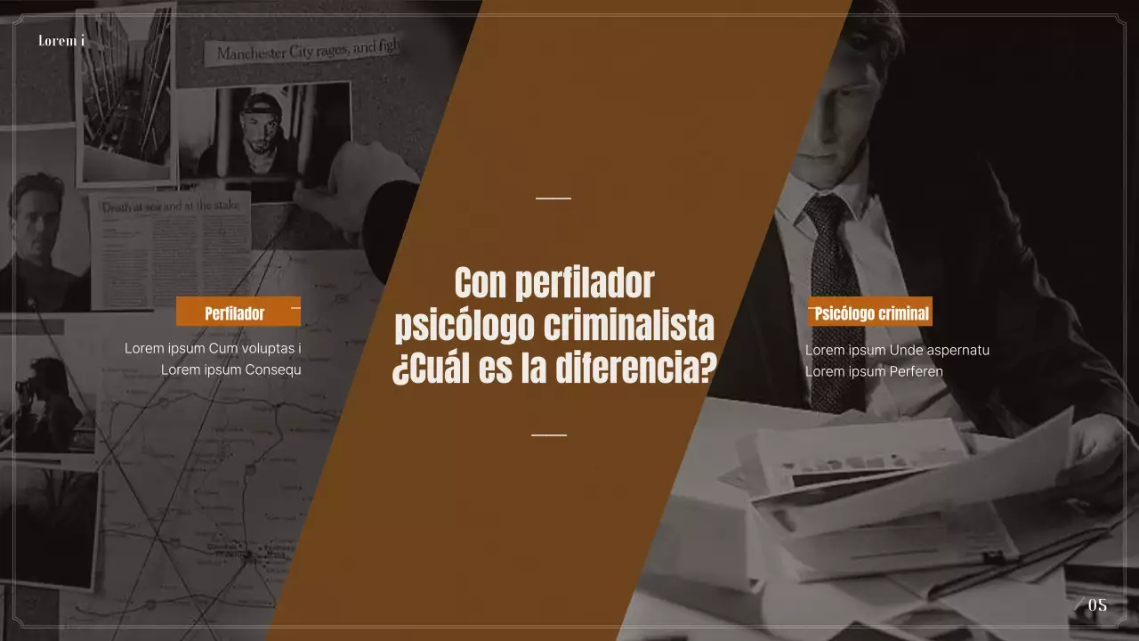 Presentación sobre perfiles psicológicos criminales en negro y beige