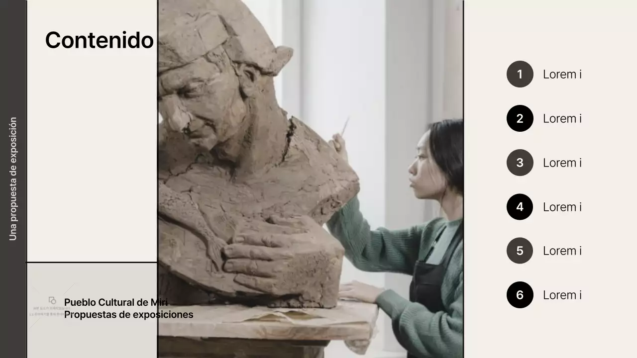 Propuesta de exposición con acentos de rejilla beige-negro