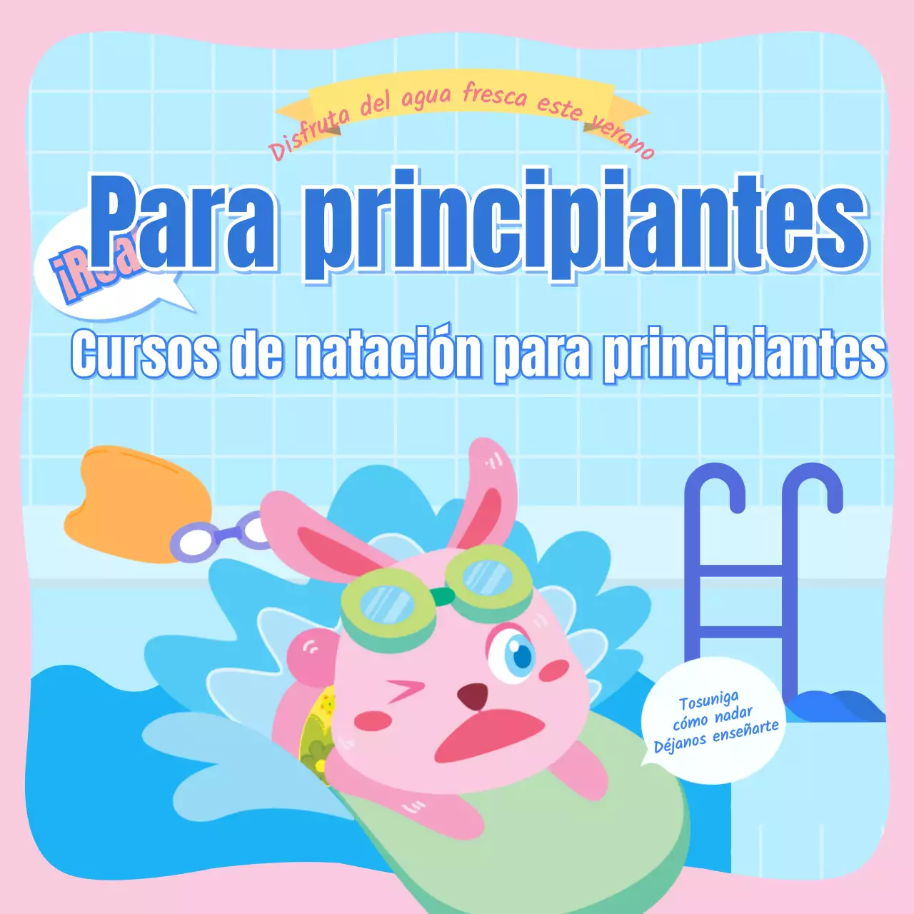 Natación infantil en rosa y azul claro CardNews