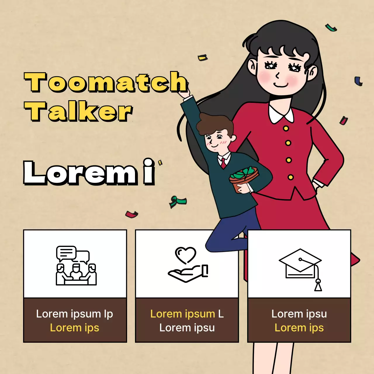 Convocatoria de candidaturas para un club con ilustraciones retro, vintage, cómicas y sensatas en marrón y beige.