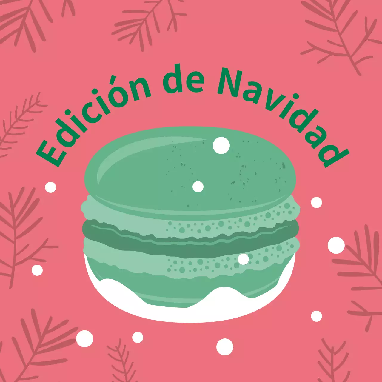 Rosa verde ilustración lindo navidad café postre macaron etiqueta