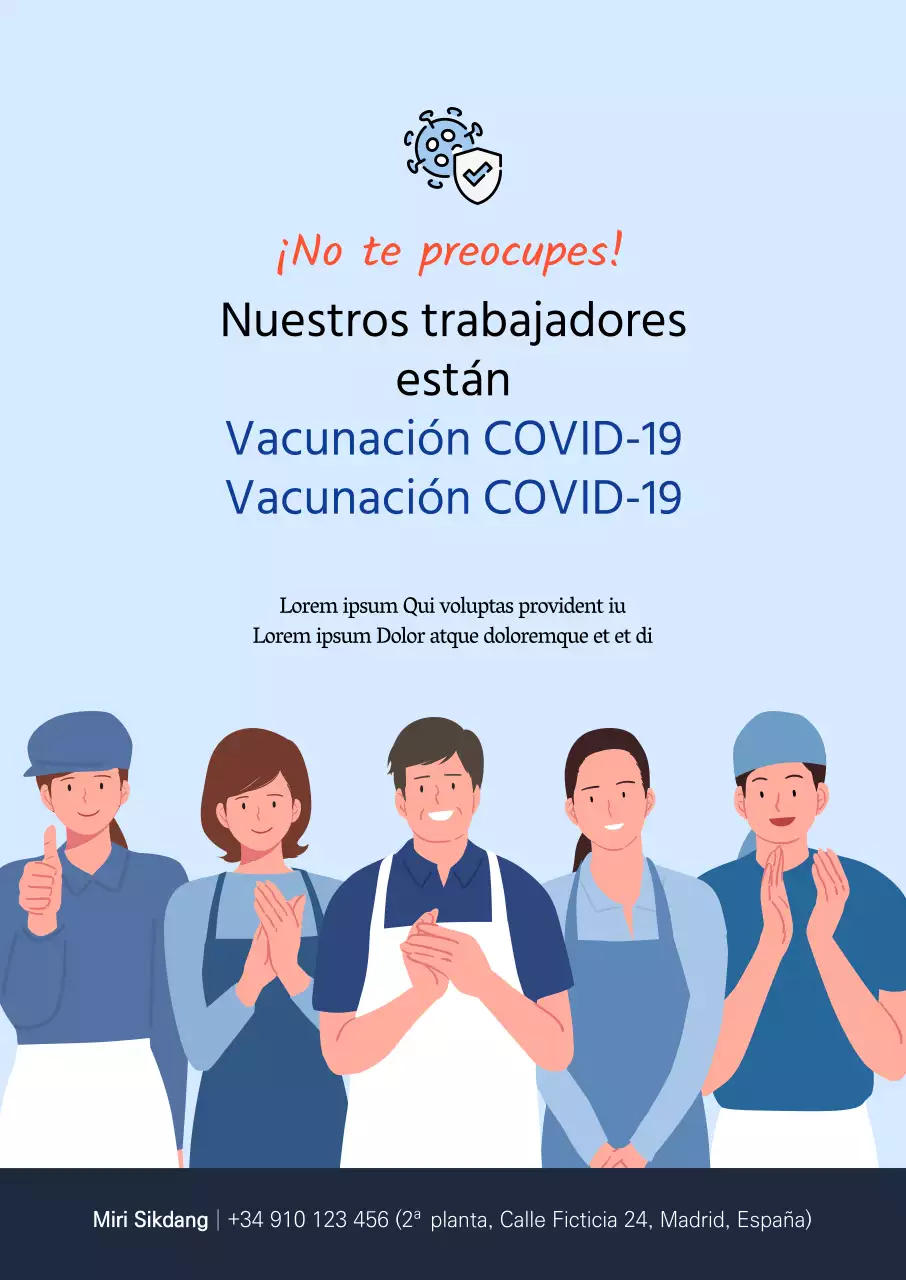 Cartel vertical de vacunación contra el coronavirus con ilustración azul