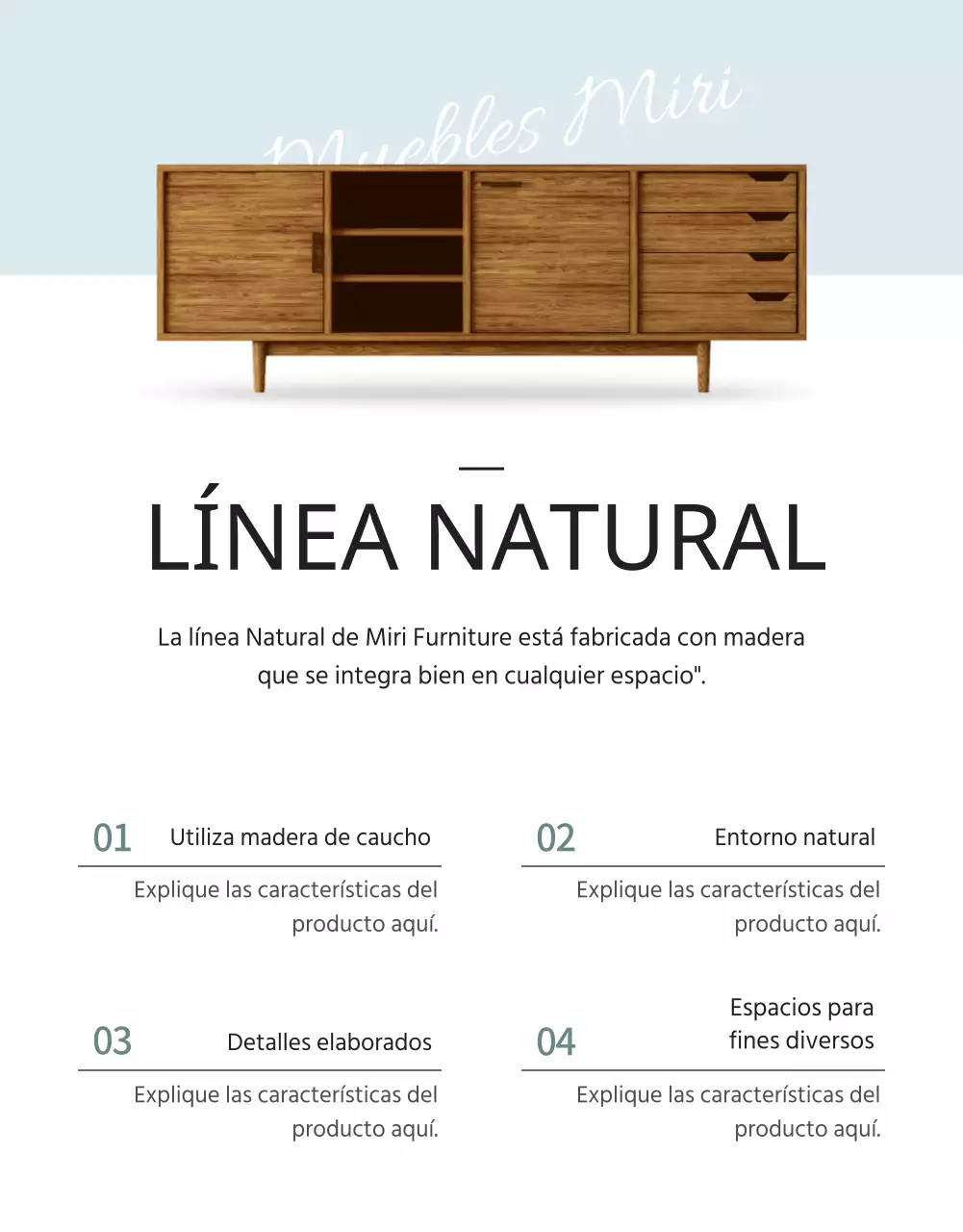 Concepto de revista en blanco y azul claro para promocionar los muebles de madera maciza