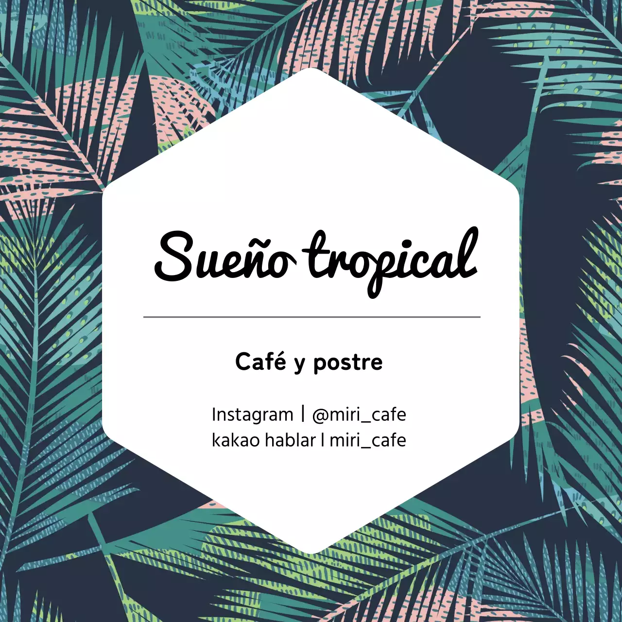 Verde rosa tropical patrón de café tarjeta de visita etiqueta promocional
