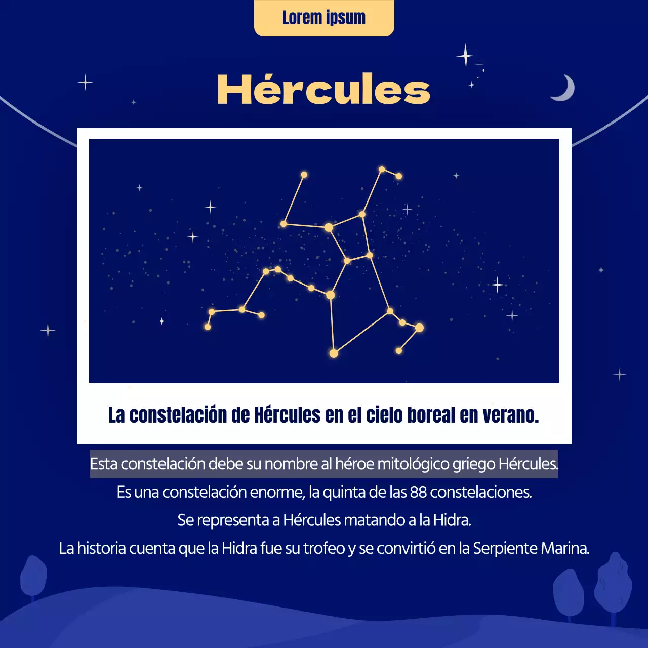 Horóscopo de verano ilustrado en azul y amarillo CardNews