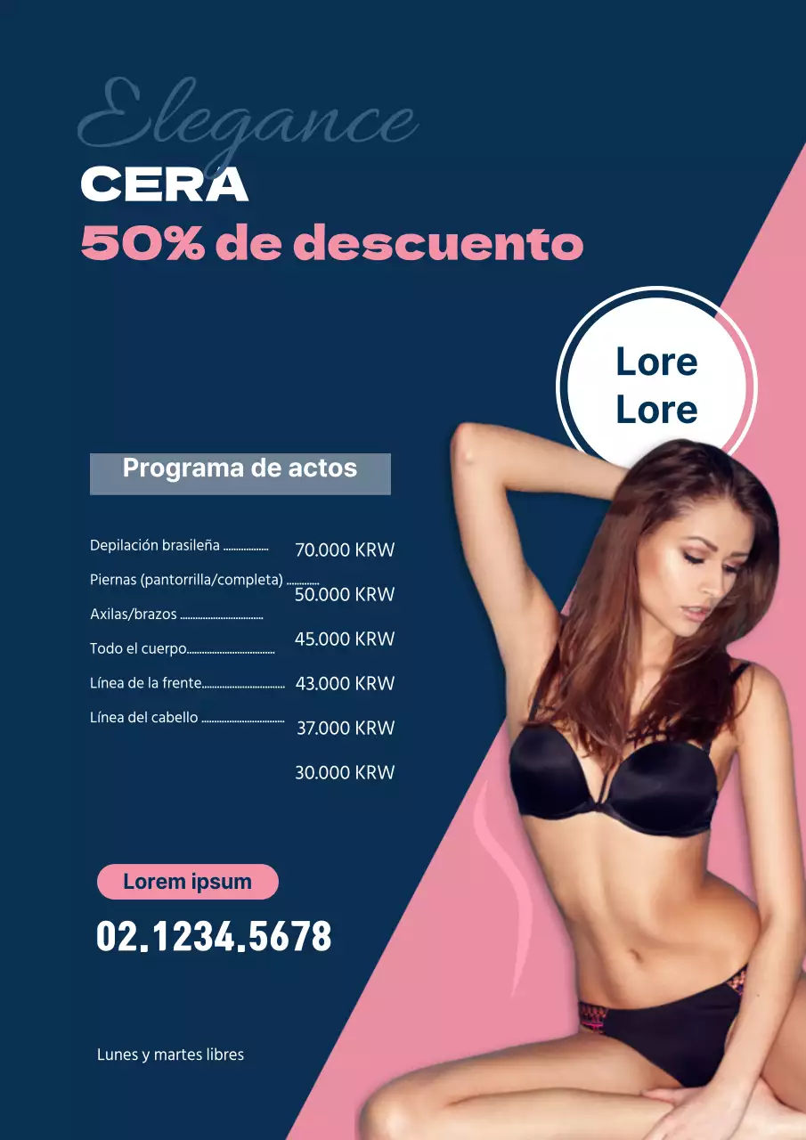 Descuentos en depilación con fotos de chicas en bikini azul marino y rosa