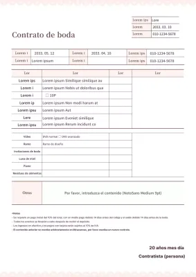 Una plantilla de contrato de boda sencilla y legible en colores pastel