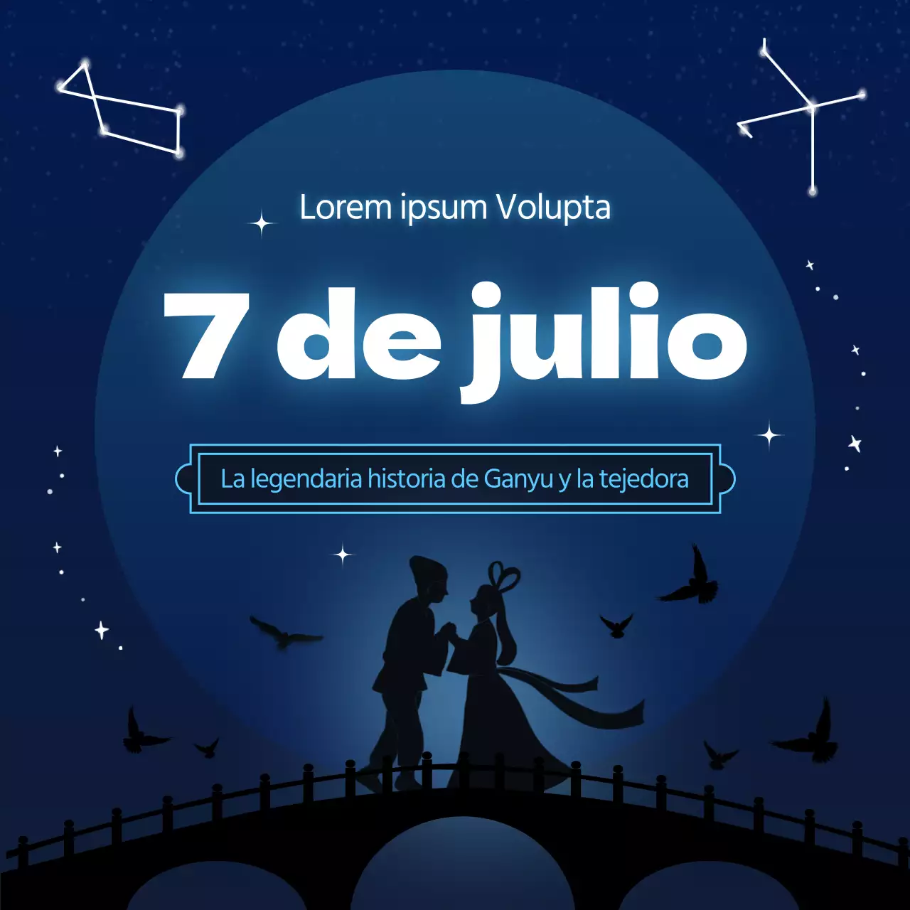 Un concepto de cielo estrellado azul marino y azul claro para el 7 de julio