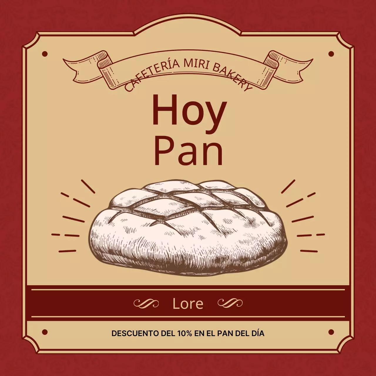 Menú Pan del Día en rojo y beige con un concepto vintage