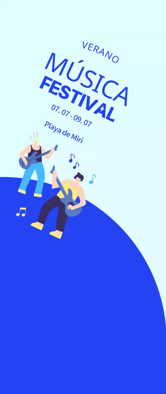 Promociona un festival con una ilustración azul y fresca de un artista