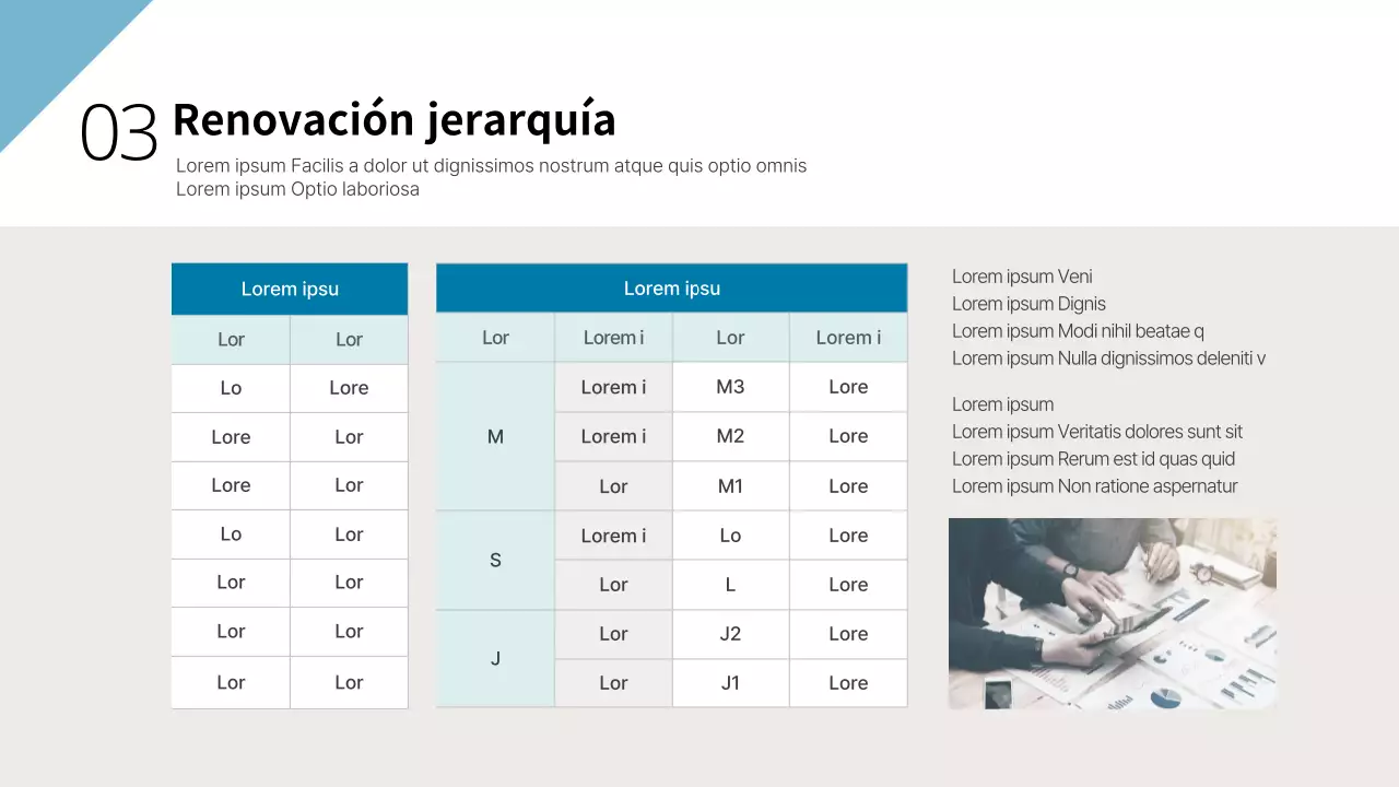 Plan de empresa azul-verde y gris para la reorganización del sistema de evaluación del personal de Mirigroup Plan de empresa
