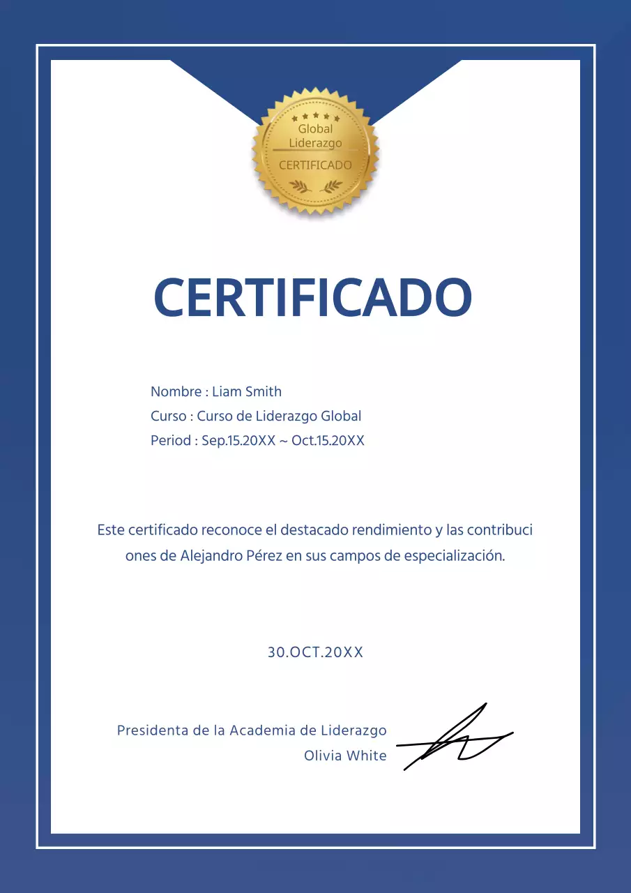 Un simple certificado azul de formación