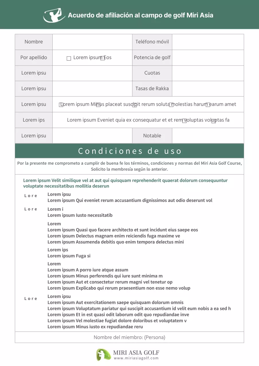 Documentos de adhesión a un campo de golf
