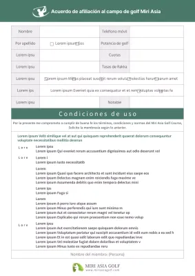 Documentos de adhesión a un campo de golf