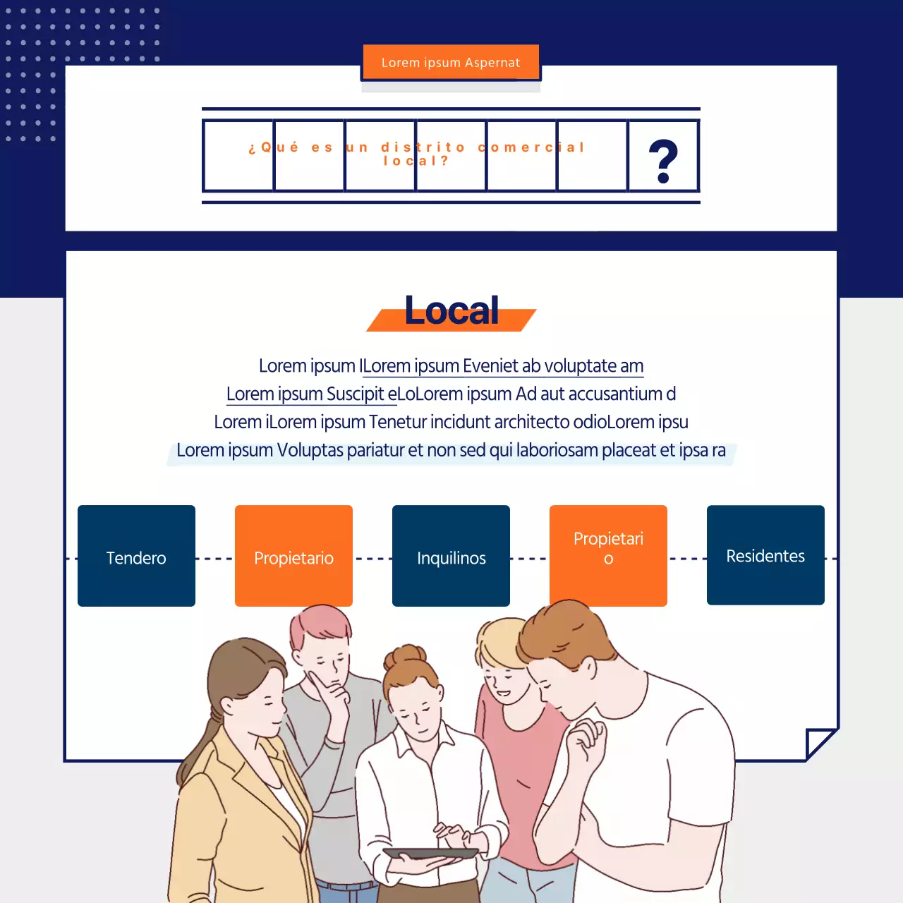 Diseño azul marino y gris de información sobre la ley de zonificación y promoción inmobiliaria