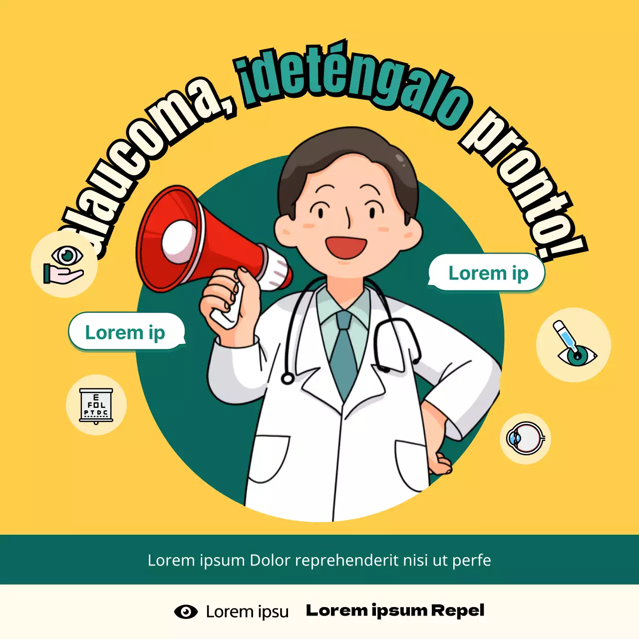 El glaucoma explicado en un concepto de ilustración amarillo y verde