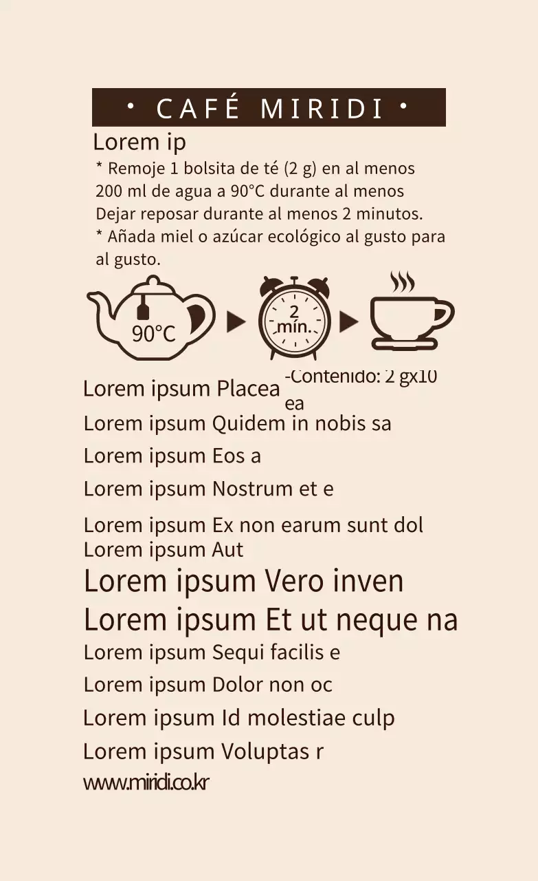 Etiqueta ilustrada de marfil para beber ingredientes de té de café