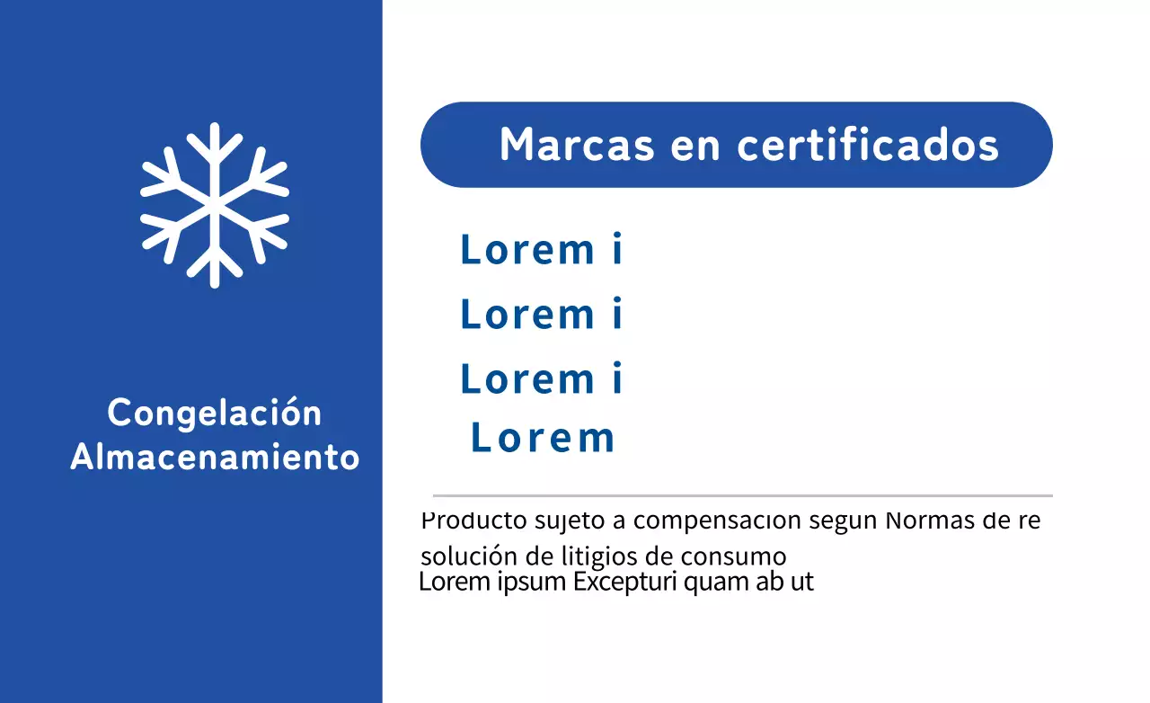 Pantalla blanca azul transparente de información alimentaria para congelador