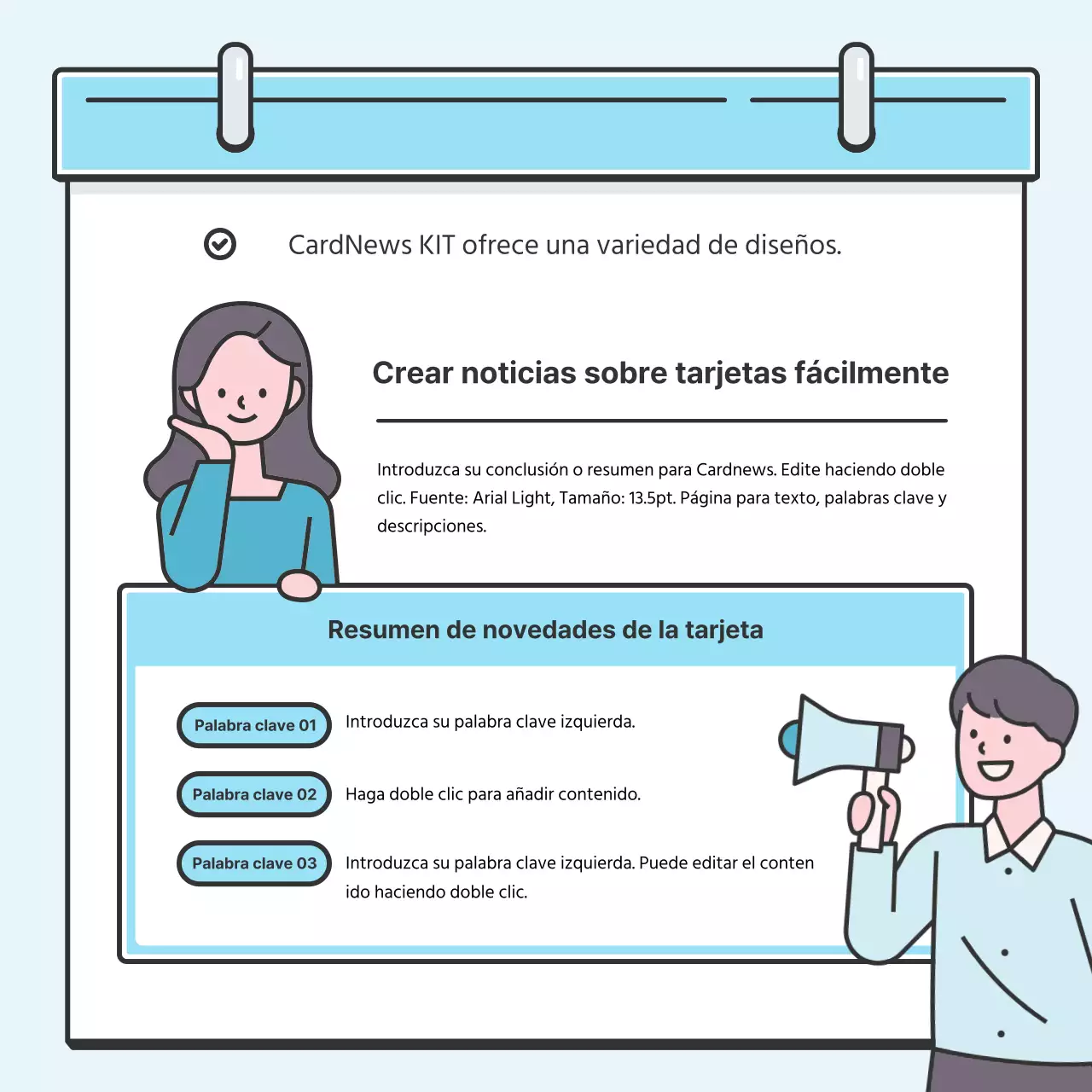 Light Blue Note Concept Tarjeta con bonitas ilustracionesNoticias