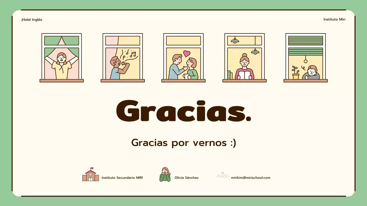 Lecciones de inglés con simpáticas ilustraciones en beige y verde