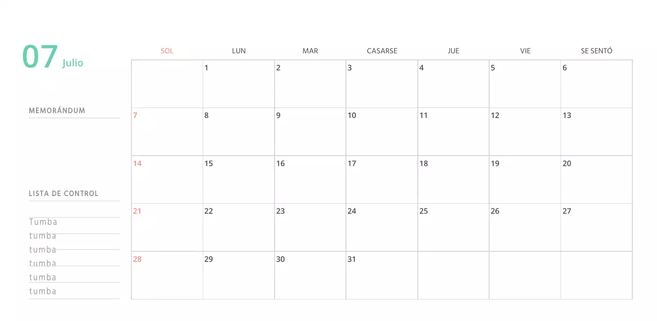 Bonito calendario de sobremesa ilustrado de temática familiar en color verde