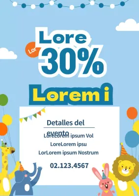 Promocione una venta para el Día del Niño con un simpático concepto con ilustraciones de animales en azul.