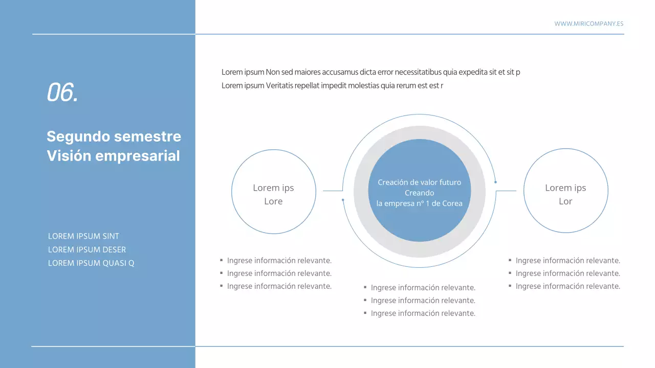 Anuncios grises y azules de resultados empresariales del primer semestre