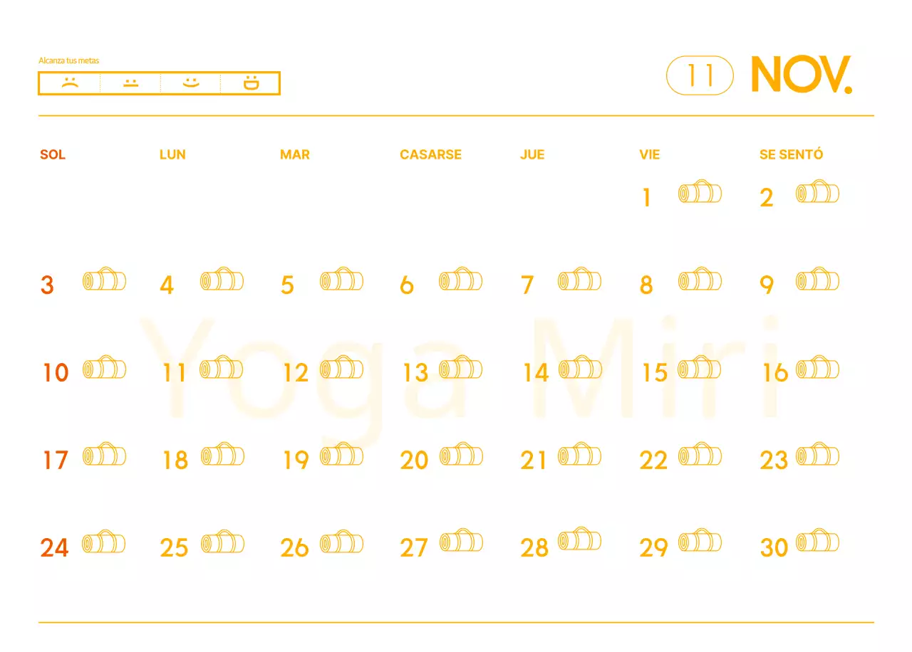 Calendarios naranjas para regalar cuando promocione su estudio de yoga