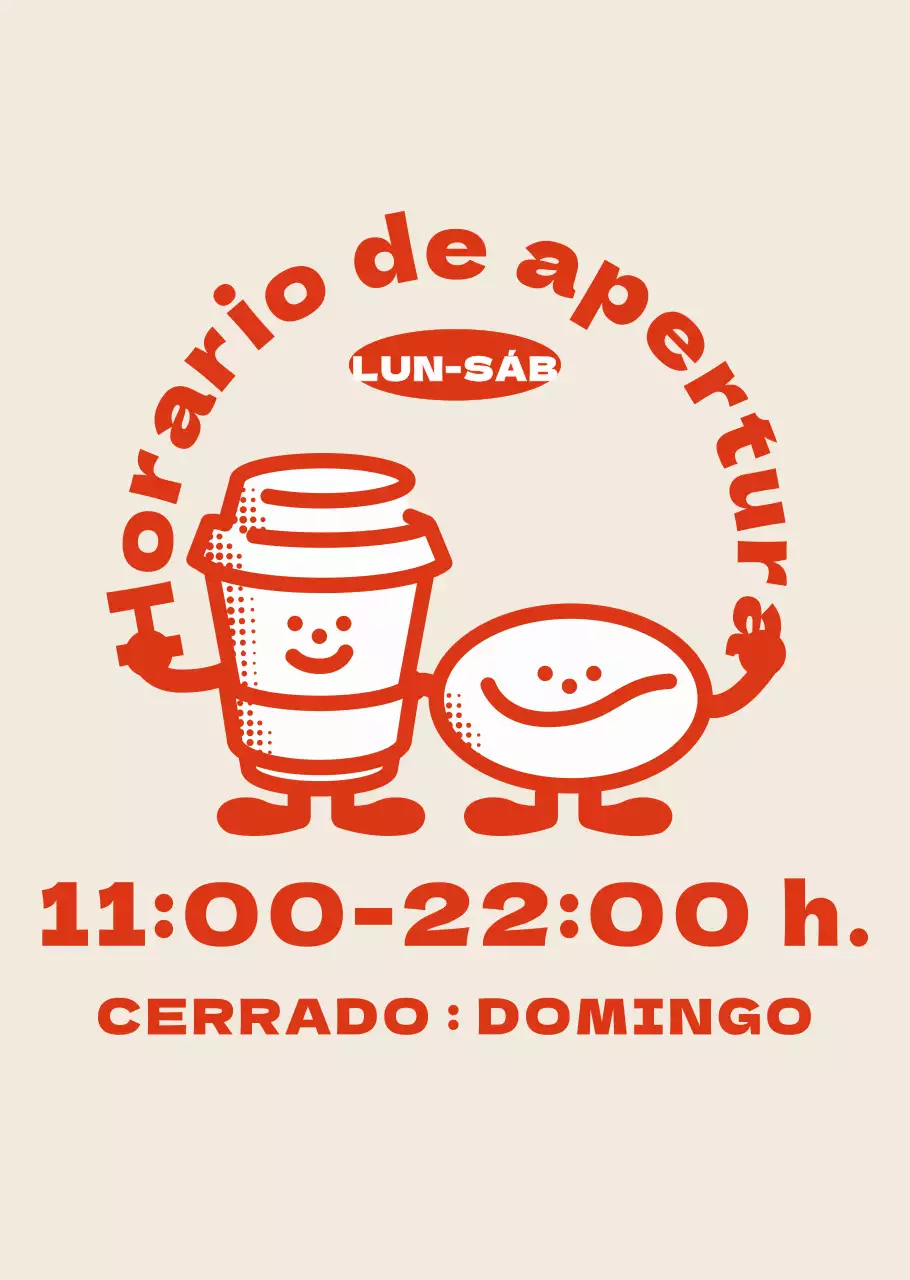  Los simpáticos personajes del café Red Orange le informarán sobre los horarios de apertura