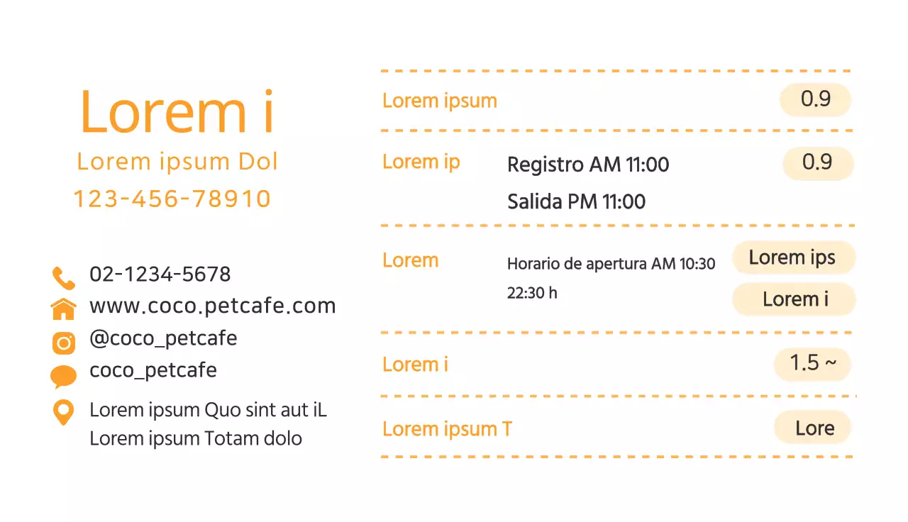 Simpática tarjeta de visita de cafetería para mascotas con ilustración de perro amarillo