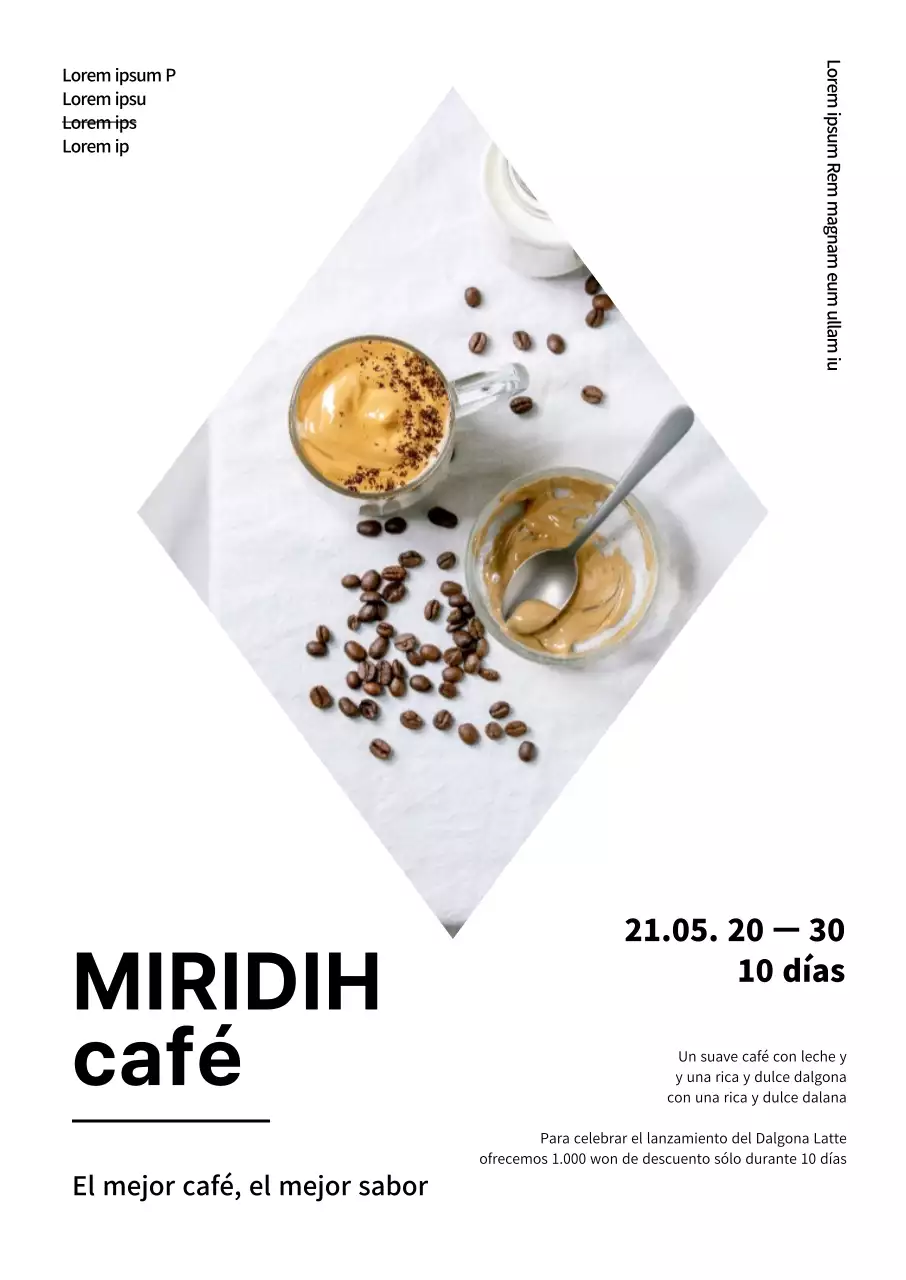 Cartel sencillo de menú de café con fondo blanco