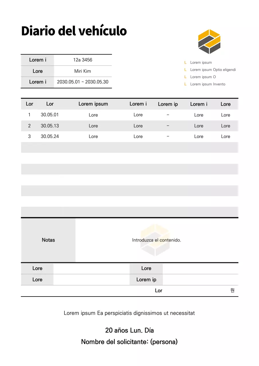 Plantilla negra de libro de registro de vehículos de empresa