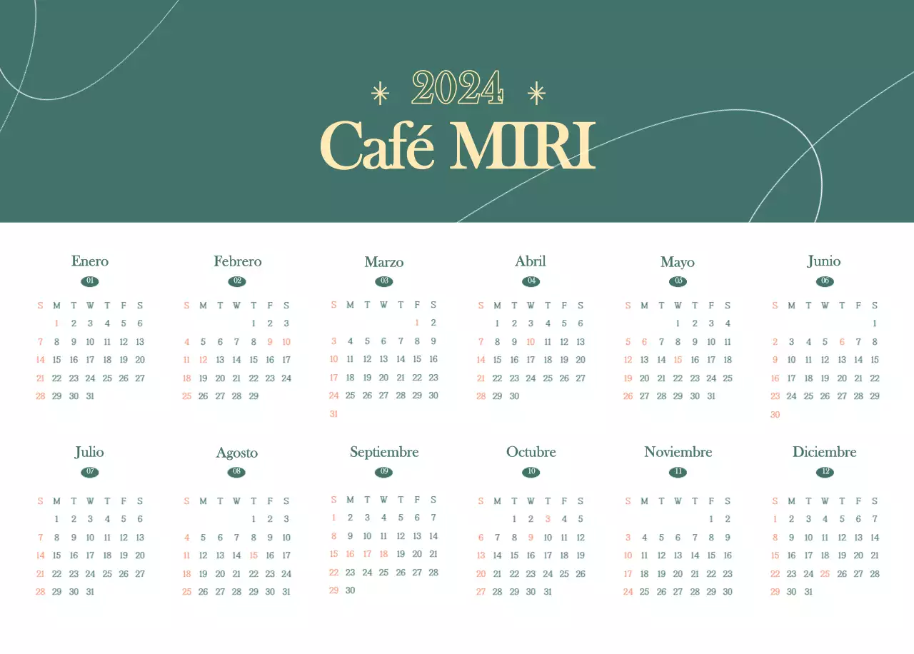 Calendario de cafés con recomendaciones de bebidas del mes