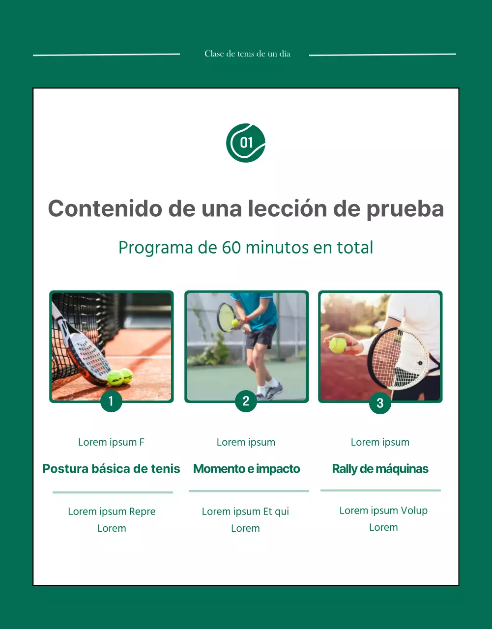Detalles del abono verde de un día para el tenis moderno