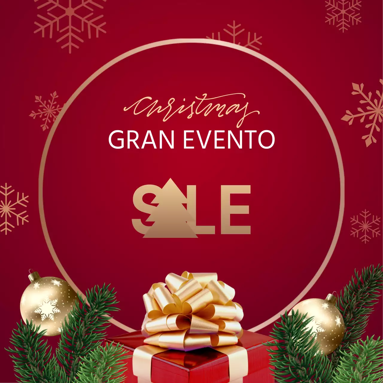 Rebajas de Navidad con un ambiente festivo de lujo en rojo y dorado