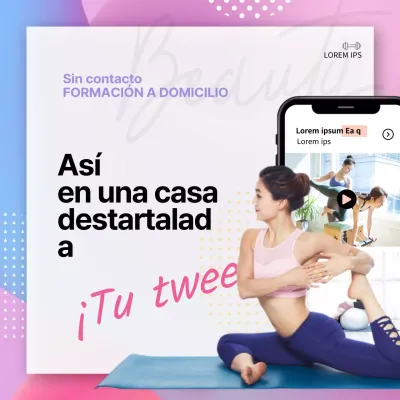 Diseño en azul y rosa para promocionar una plataforma doméstica sin contacto (plazas en redes sociales)