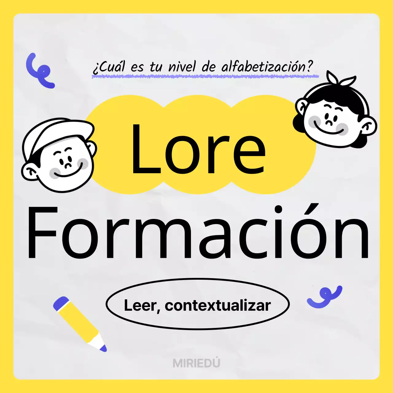 Fomentar la alfabetización con un concepto de garabato kitsch amarillo-azul