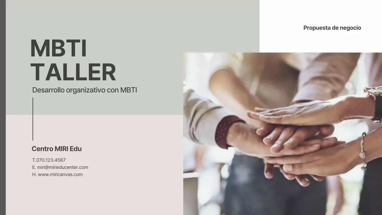 Propuesta de lección MBTI corporativa en beige claro y verde