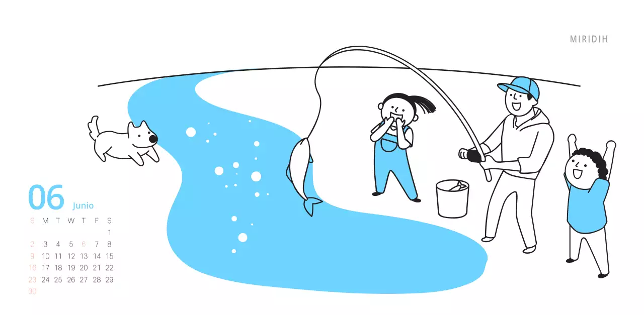 Bonito calendario de sobremesa ilustrado de temática familiar en color verde