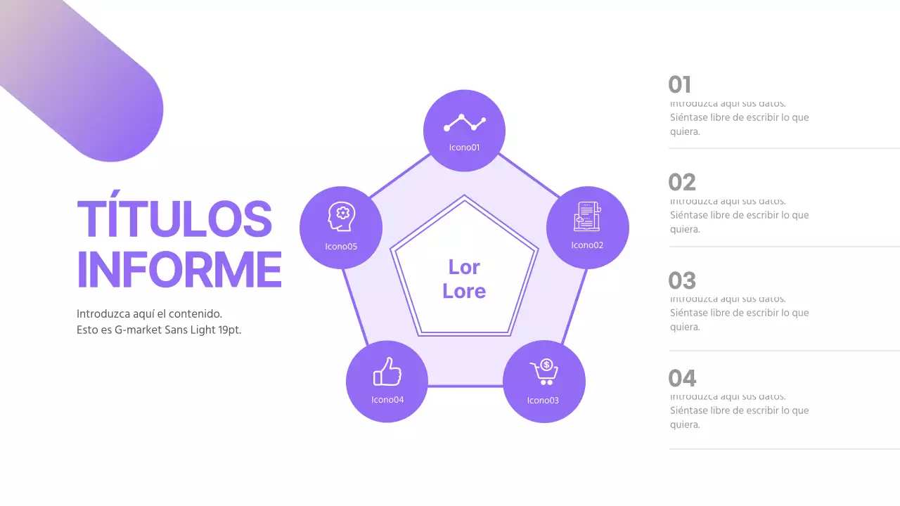 Un diagrama de pentagrama limpio con un degradado púrpura