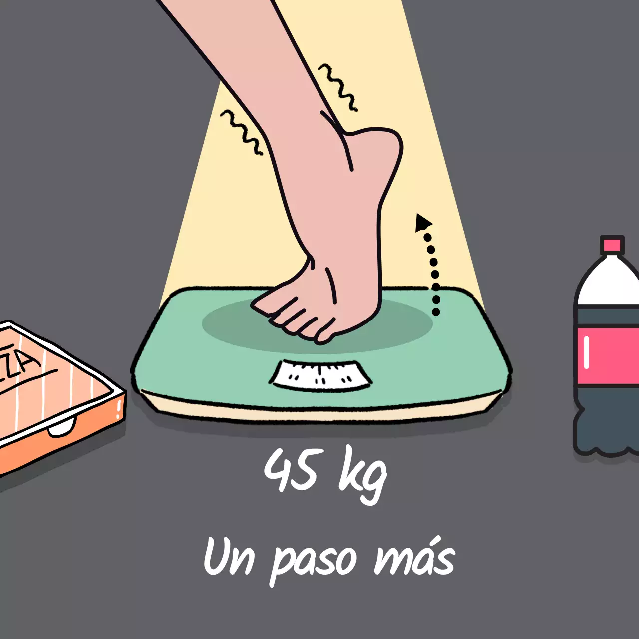 Dieta humor pie en la balanza ilustración banner divertido