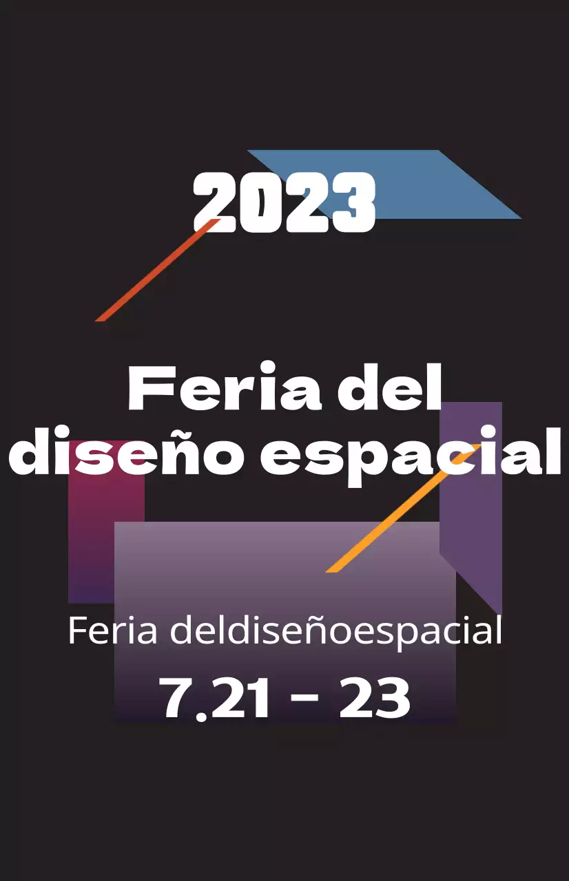 Promueva una feria de diseño espacial con coloridas ilustraciones de formas y texto.
