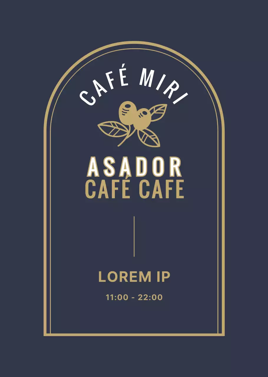 Cafetería blanca y dorada de estilo vintage con horario de apertura