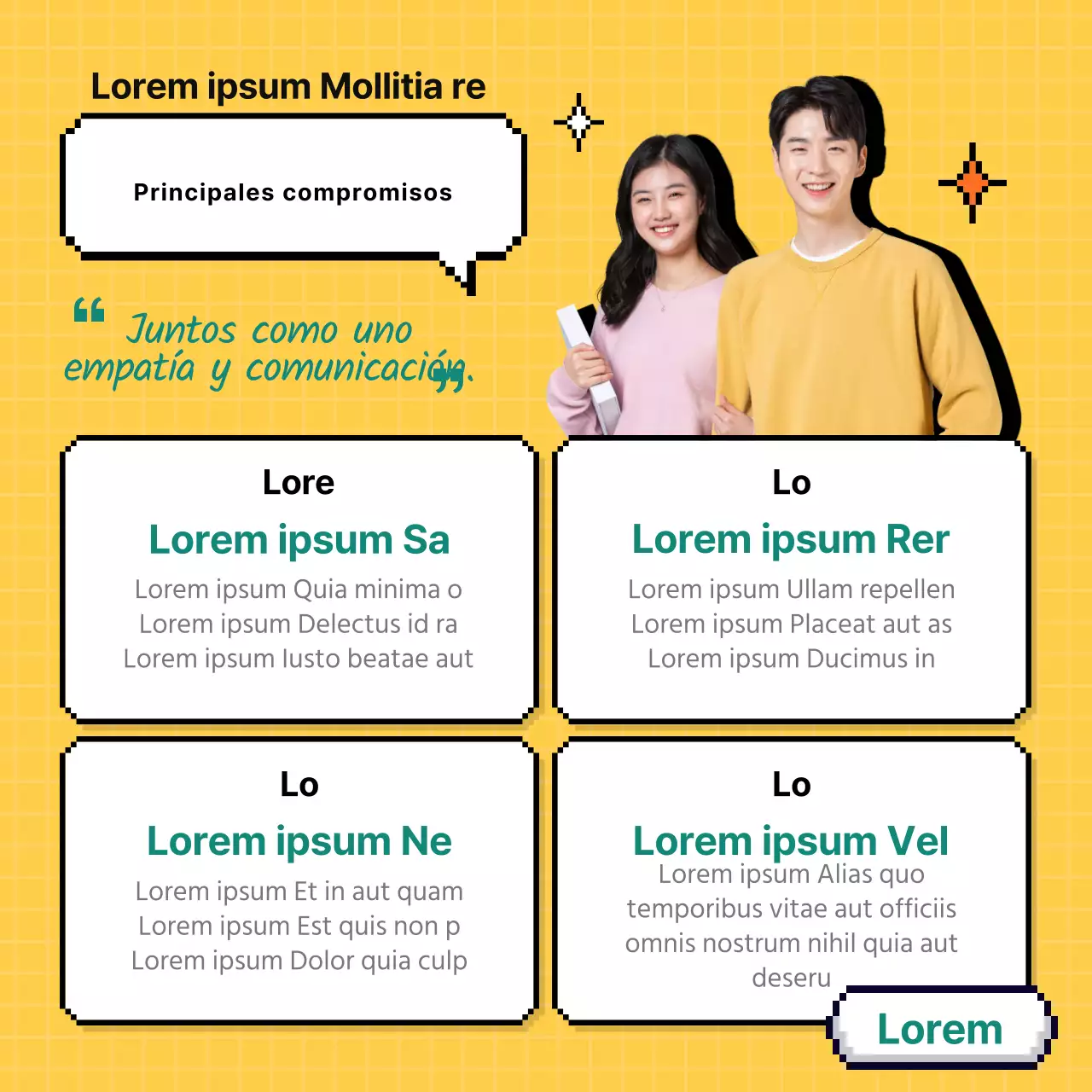 Diseño pixelado con fondo amarillo CardNews