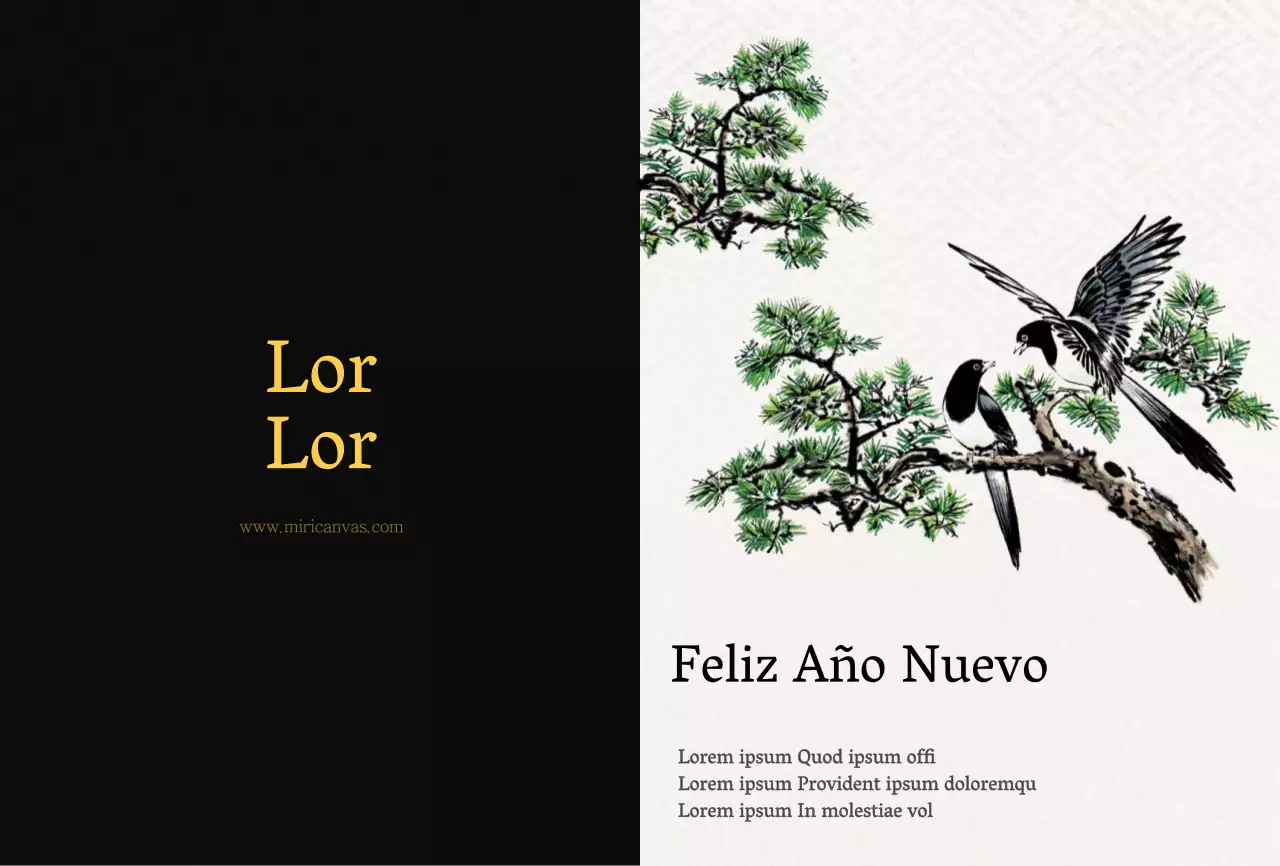 Tarjeta de felicitación tradicional coreana pintada a tinta en negro y amarillo