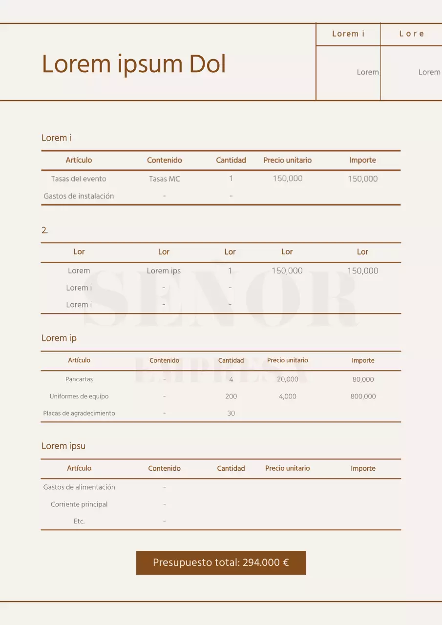 Plan de presupuesto para un taller de empresa en un estilo beige y limpio