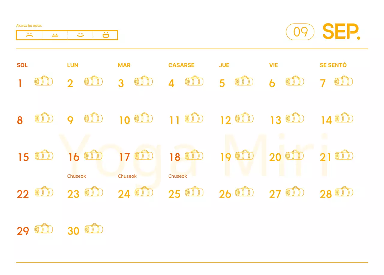 Calendarios naranjas para regalar cuando promocione su estudio de yoga