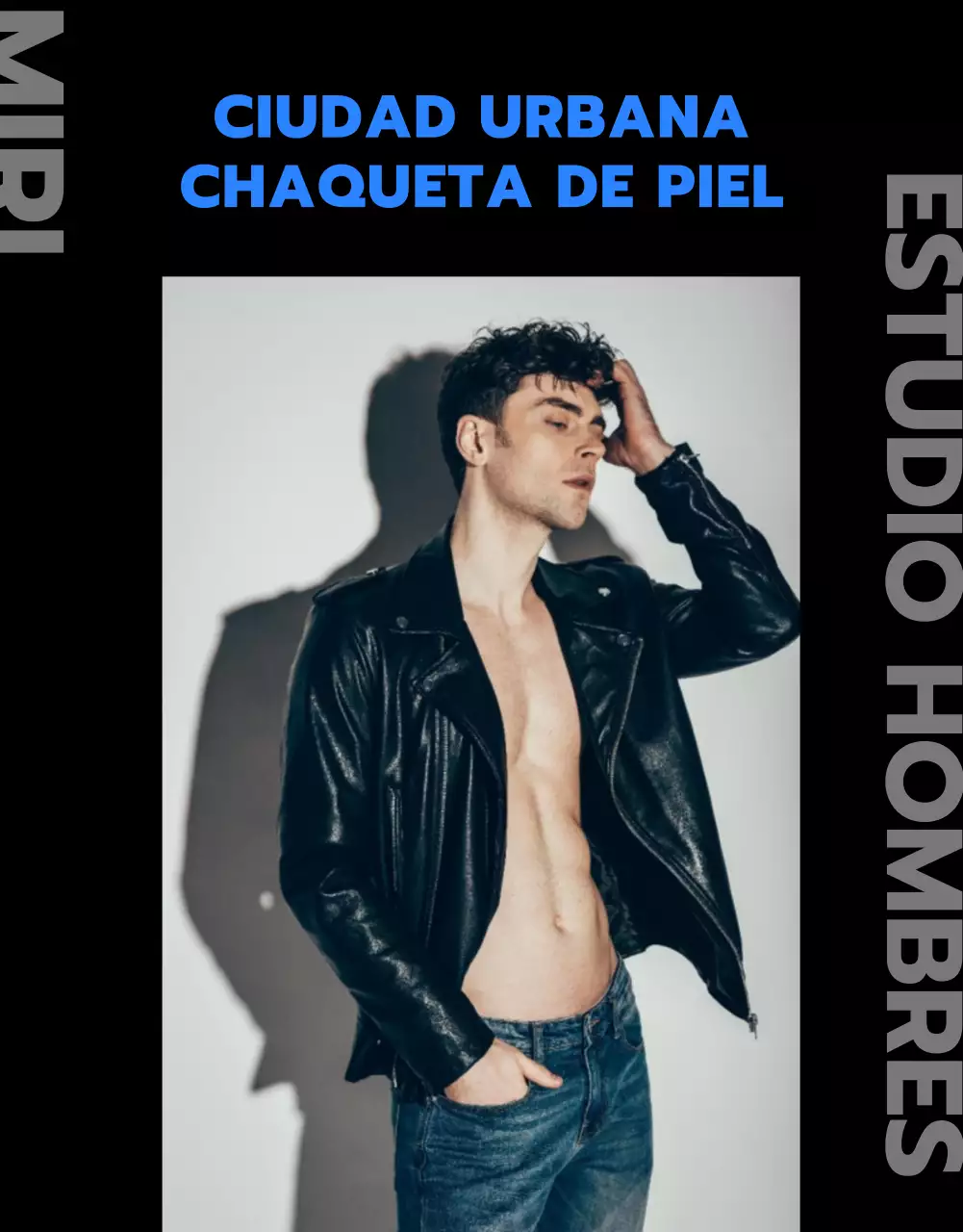 Tienda de chaquetas de cuero con diseño de imagen en negro y azul